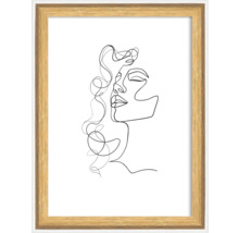 Ingelijste wanddecoratie met een lijntekening van een vrouw