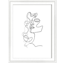 Ingelijste muurdecoratie met een lijntekening van een vrouwengezicht