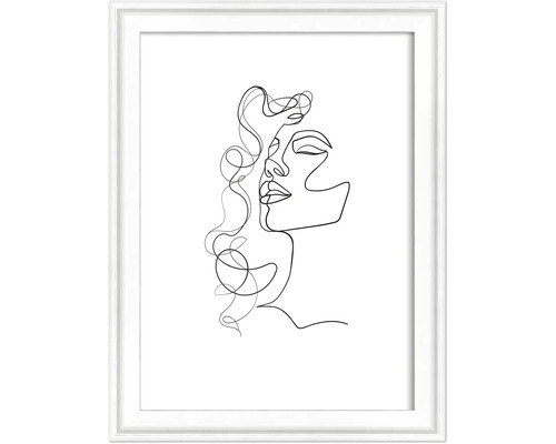 Ingelijste muurdecoratie met een lijntekening van een vrouwengezicht