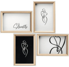 Vier fotolijsten met abstracte motieven en het opschrift Silhouette