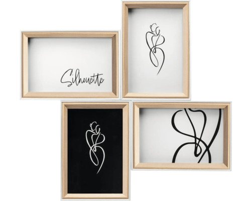 Vier fotolijsten met abstracte motieven en het opschrift Silhouette