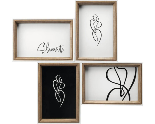 Vierdelige wanddecoratieset met lijsten en verschillende motieven