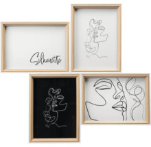 Vier ingelijste kunstprints met abstracte vrouwensilhouetten