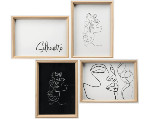 Vier ingelijste kunstprints met abstracte vrouwensilhouetten