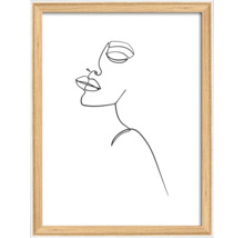Ingelijste afbeelding met minimalistische lijntekening van een vrouwengezicht