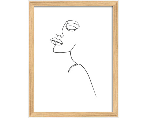 Ingelijste afbeelding met minimalistische lijntekening van een vrouwengezicht