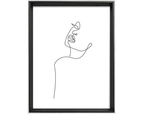 Ingelijste muurdecoratie met een lijntekening van een vrouwenprofiel