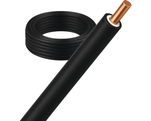Enkeladerige leiding met koperen geleider en zwarte isolatie als ring