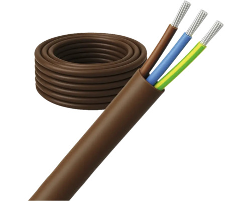 Elektrokabel met drie draden en bruine isolatie