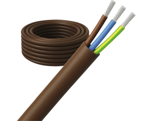 Elektriciteitskabel met drie aders en bruine mantel