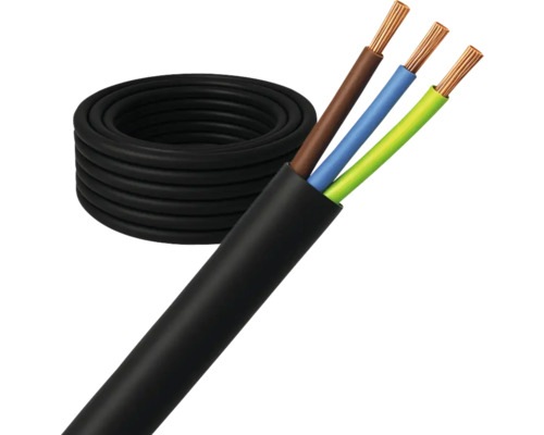 Elektrische kabel met drie draden en zwarte mantel