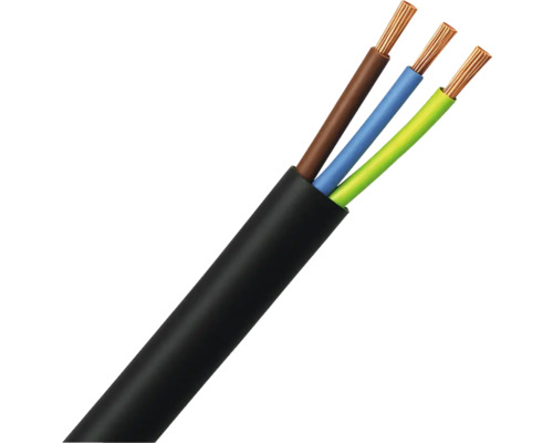 Rubber kabel glad 3x1,0 mm² zwart 10 m Elektrokabel met drie aders en zwarte omhulling