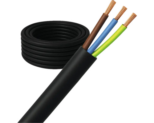 Elektriciteitskabel met drie draden en zwarte mantel