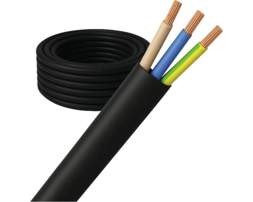 Elektrokabel met drie draden en zwarte ommanteling