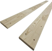 Twee houten planken met boorgaten