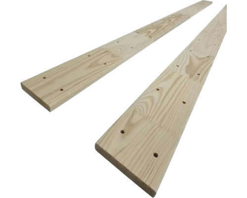 Twee houten planken met boorgaten