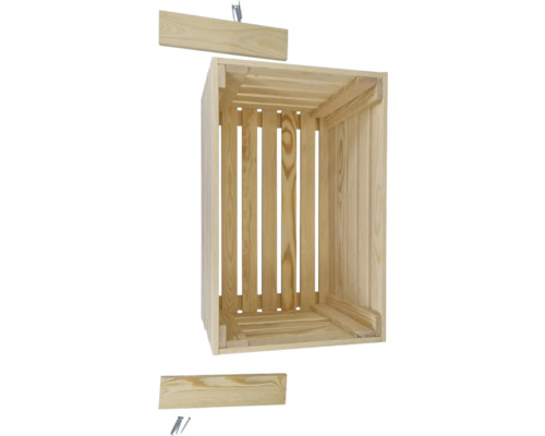 Houten kist met losse planken en schroeven voor montage