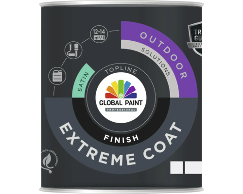 GLOBAL PAINT Extreme coat finish lak zijdeglans wit 1 l Verf voor buiten, satijnglans, Global Paint Logo
