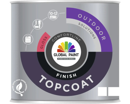 GLOBAL PAINT Topcoat finish lak hoogglans wit 0,5 l Verfemmer met Global Paint Professional Outdoor Solutions Topcoat lak