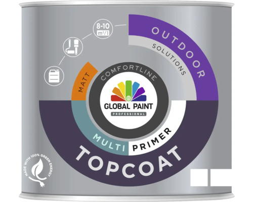 GLOBAL PAINT Topcoat primer mat wit 0,5 l Verf voor buiten, matte afwerking