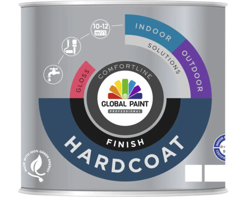 GLOBAL PAINT Hardcoat finish lak hoogglans wit 0,5 l Verfemmer met Global Paint Hardcoat Finish voor binnen en buiten
