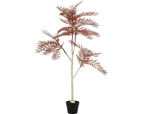Kunstmatige boom in pot met varenbladeren