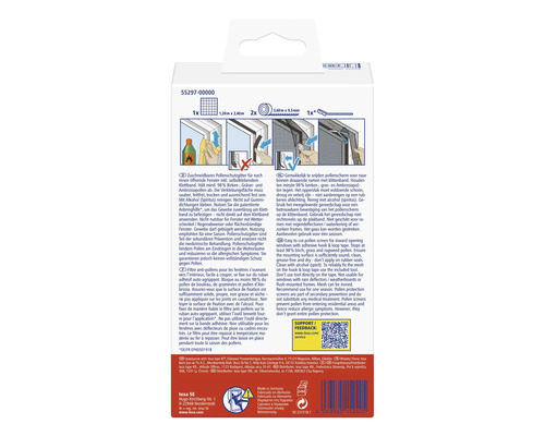 Verpakking van een op maat te snijden pollengaas met klittenband voor montage op naar binnen openslaande ramen