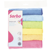 Verpakking met zes microvezeldoeken van Sorbo