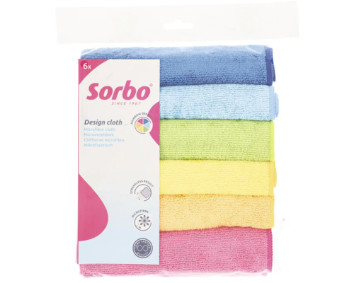Verpakking met zes microvezeldoeken van Sorbo