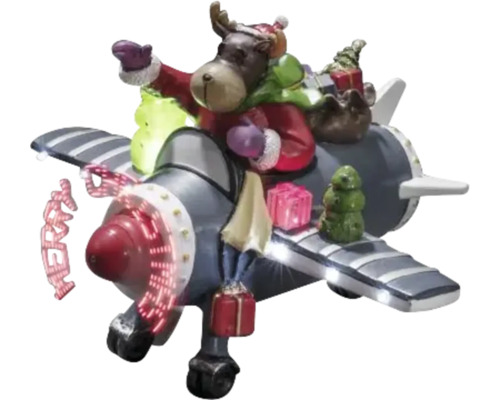 Decoratief vliegtuigfiguur met rendier, kerstcadeaus en lichteffecten