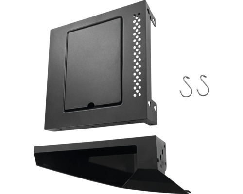 Grillaccessoireset bestaande uit een opbergdoos met klep, een houder en twee haken