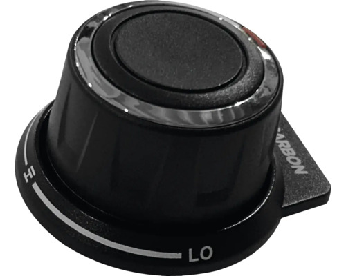 Zwarte gasregelaar met de markeringen Laag en Hoog