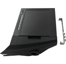 Zwart pelletreservoir met bevestigingsmateriaal voor pelletkachel