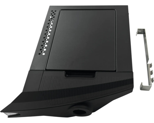 Zwart pelletreservoir met bevestigingsmateriaal voor pelletkachel