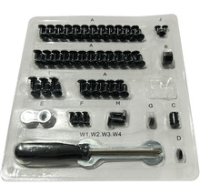 Bevestigingsmaterialen in gesorteerde verpakking.