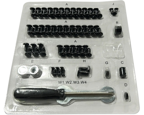 Bevestigingsmaterialen in gesorteerde verpakking.