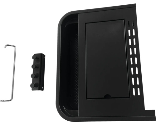 Zwarte zijkast met accessoires