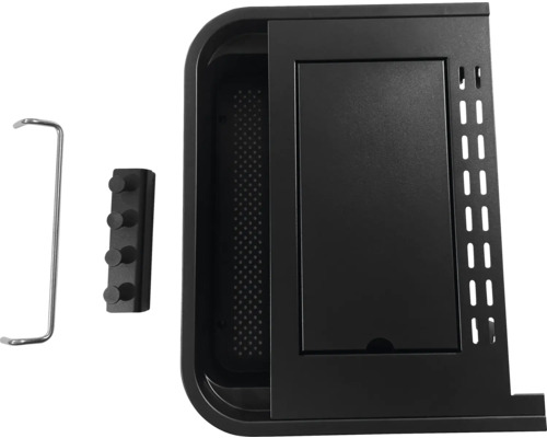 Zwarte accessoires voor een barbecue.