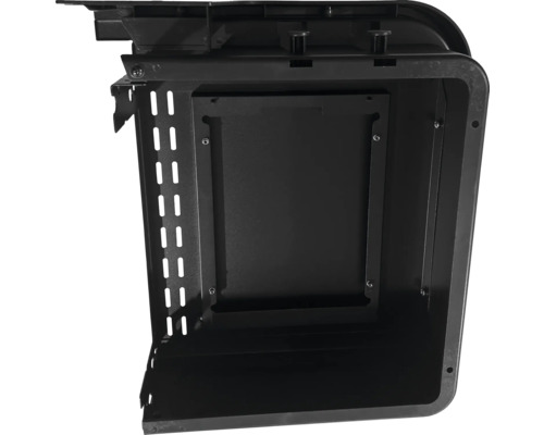 Binnenaanzicht van een zwarte behuizingsconstructie.