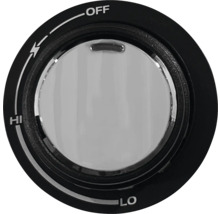 Draaibare knop met de standen Uit, Hoog en Laag