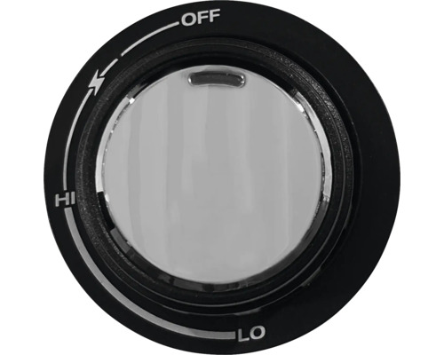 Draaibare knop met de standen Uit, Hoog en Laag