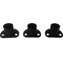 Drie zwarte metalen hekvoethouders