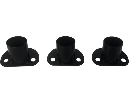 Drie zwarte metalen hekvoethouders