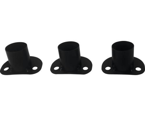 Drie zwarte radiatorrozetten voor buisdoorvoer