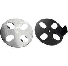 Twee ronde metalen schijven met uitsparingen voor buiten