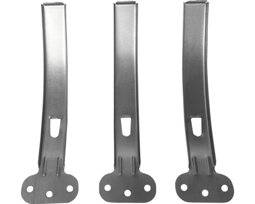 Drie metalen hoekverbinders voor bevestigingen