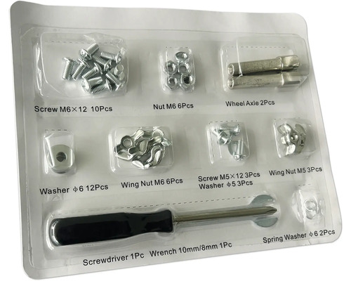 TENNEKER Reserve onderdeel Schroevenset CHAS15 tbv bbq Blackmoon (HB 10150361) Gereedschapsset met schroeven, moeren, ringen, wielas, schroevendraaier en moersleutel in plastic verpakking.