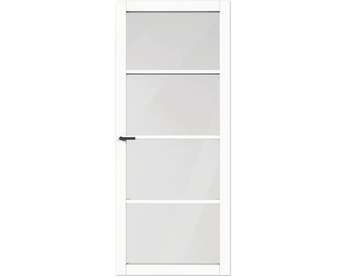 PERTURA Binnendeur 1008 opdek links wit gegrond 201,5x83 cm Witte binnendeur met vier glazen panelen en zwarte deurklink