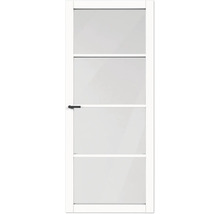 Witte binnendeur met vier panelen en zwarte deurklink