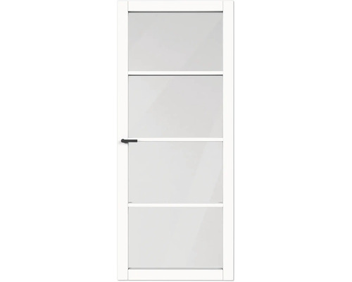 PERTURA Binnendeur 1008 stomp wit gegrond 231,5x93 cm Witte binnendeur met vier panelen en zwarte deurklink